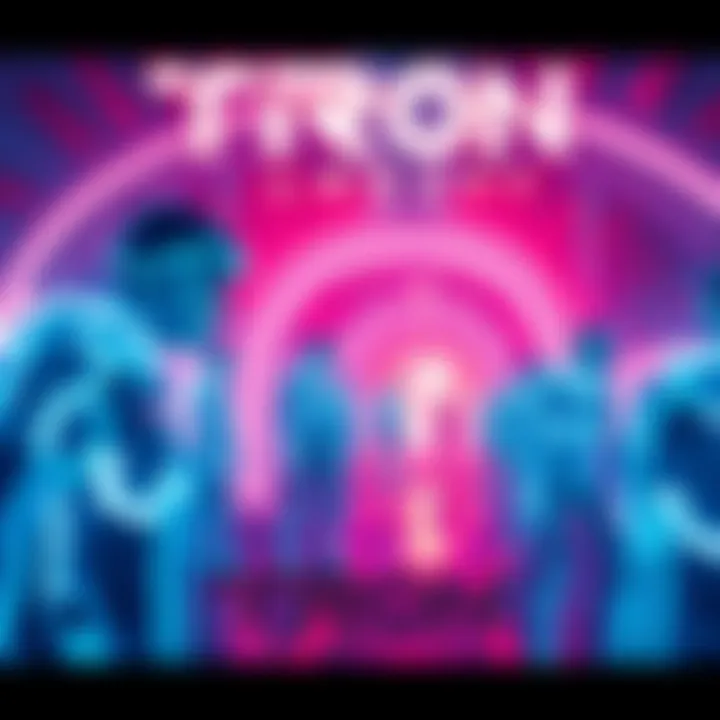 A vibrant scene from TRON: Legacy featuring glowing characters in a futuristic setting