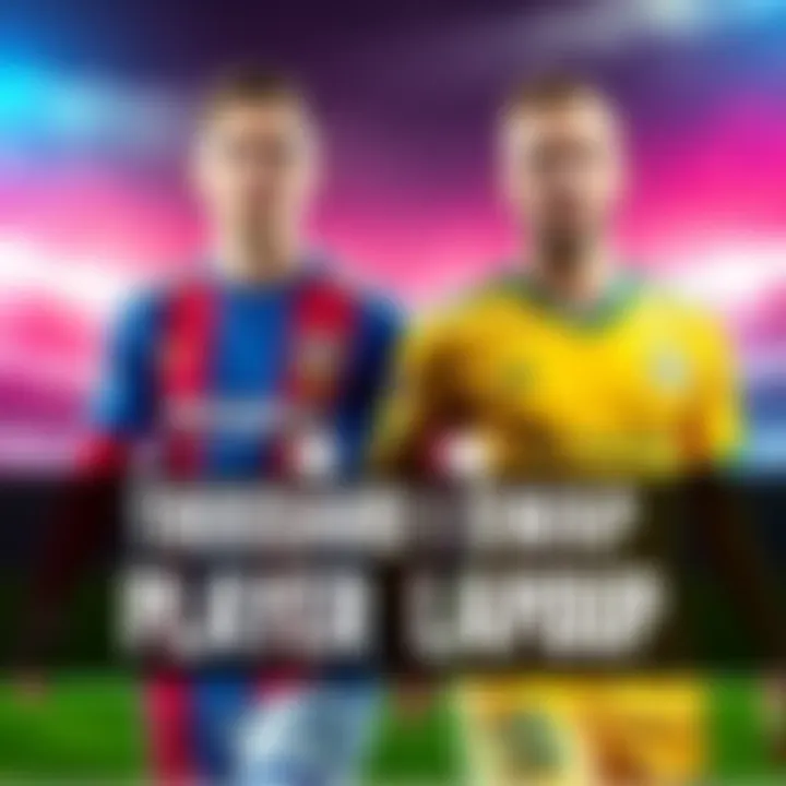 Trossard and Laporte Player Swap A graphic showing two soccer players, Trossard in a bright jersey and Laporte in a dark jersey, with arrows indicating a trade between them, set against a soccer field background.