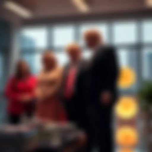 The Trump family reviewing Bitcoin investment strategies in a modern office setting