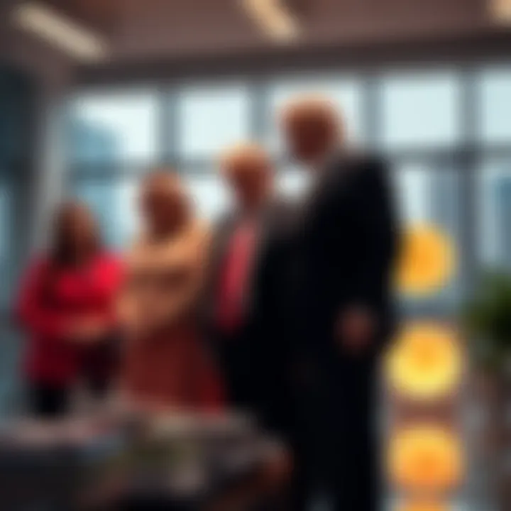 The Trump family reviewing Bitcoin investment strategies in a modern office setting