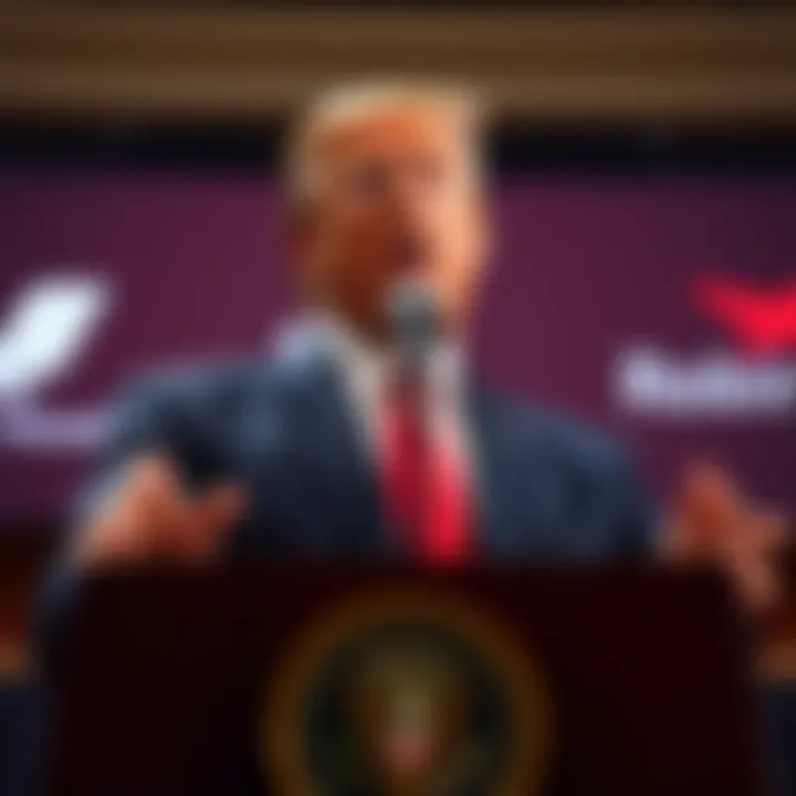 President Trump speaking at a podium about new investment accounts for children with logos of Robinhood and BNY in the background