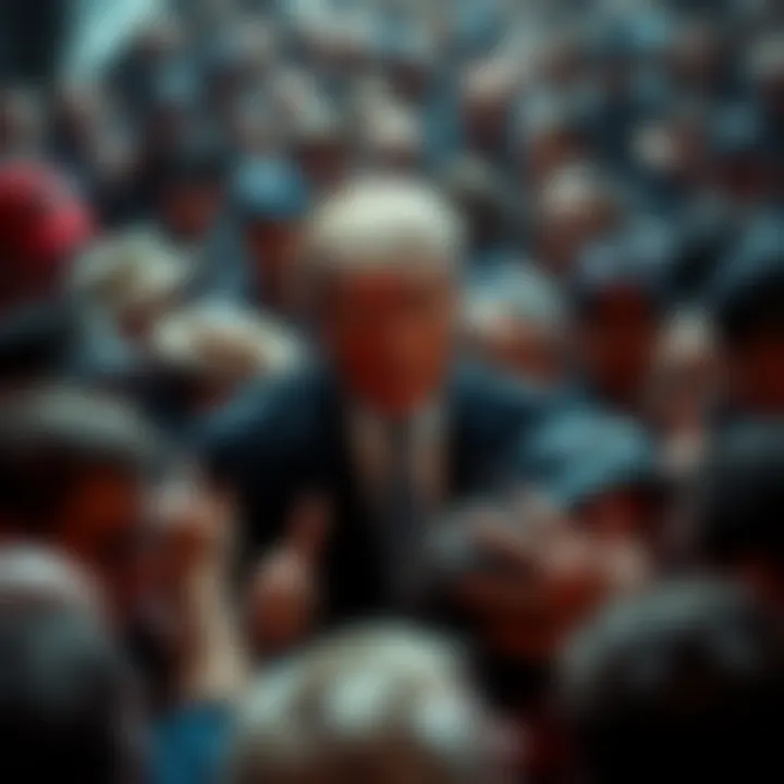 Trump Facing Backlash President Trump surrounded by a crowd reacting to his statements about 9/11, showing mixed emotions of anger and confusion.