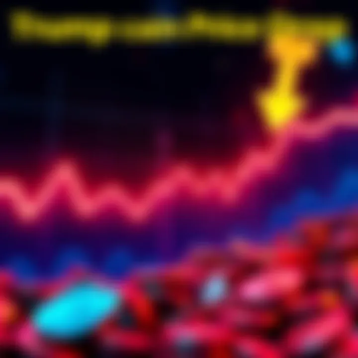 Trump Coin Price Drop A graph showing a steep decline in the value of Trump Coin, illustrating a market crash with downward arrows and falling coins.