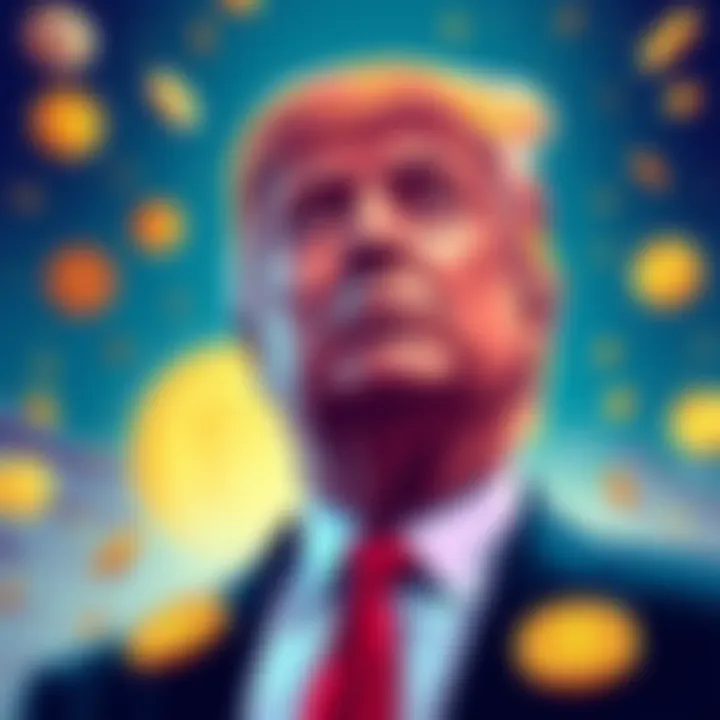 Illustration of President Trump with cryptocurrency symbols and US bonds in the background, representing economic challenges.
