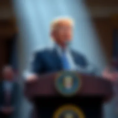 President Trump stands at a podium, encouraging Congress to pass the Clarity Act while honoring Senator Lindsey Graham's work on cryptocurrency legislation.