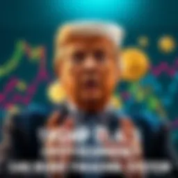 President Trump speaking about cryptocurrency as the future of finance, with charts and digital coins in the background.