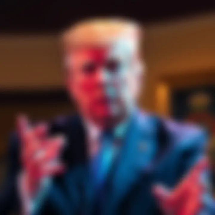 Donald Trump making a statement about halting cryptocurrency corruption investigations, expressing confidence in his influence.