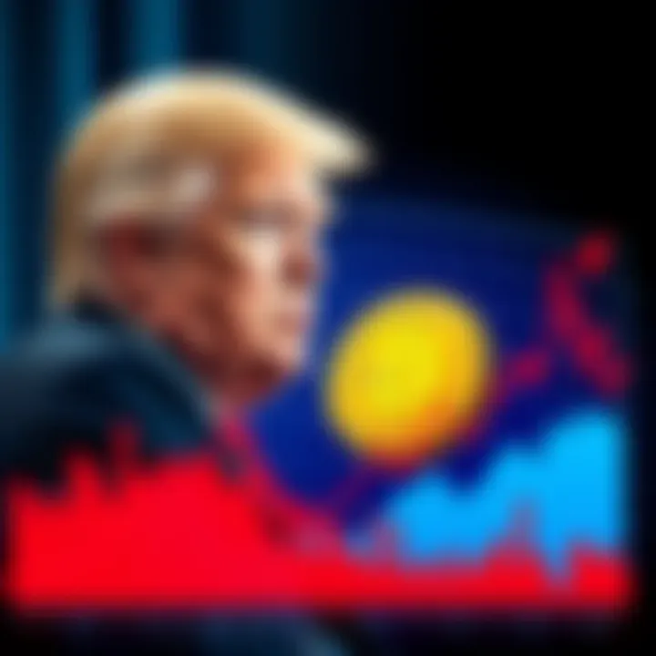 Trump's Influence on Crypto Market Graph showing fluctuations in cryptocurrency values alongside a photo of Donald Trump, symbolizing economic impact.