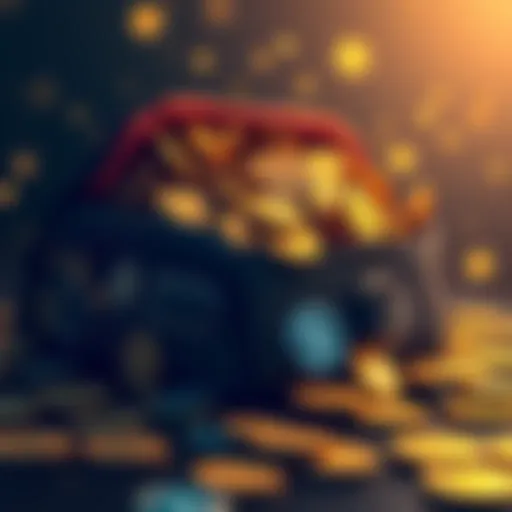 Illustration showing a digital wallet overflowing with various cryptocurrency coins, representing Trump's substantial crypto earnings and tax implications from the IRS.