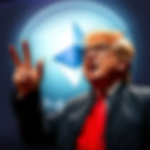 A person celebrating after making a large investment in Ethereum, with the Ethereum logo in the background.