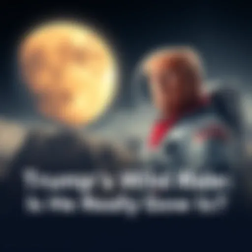 Former President Trump wearing a space suit, standing in front of a lunar landscape with Earth in the background.