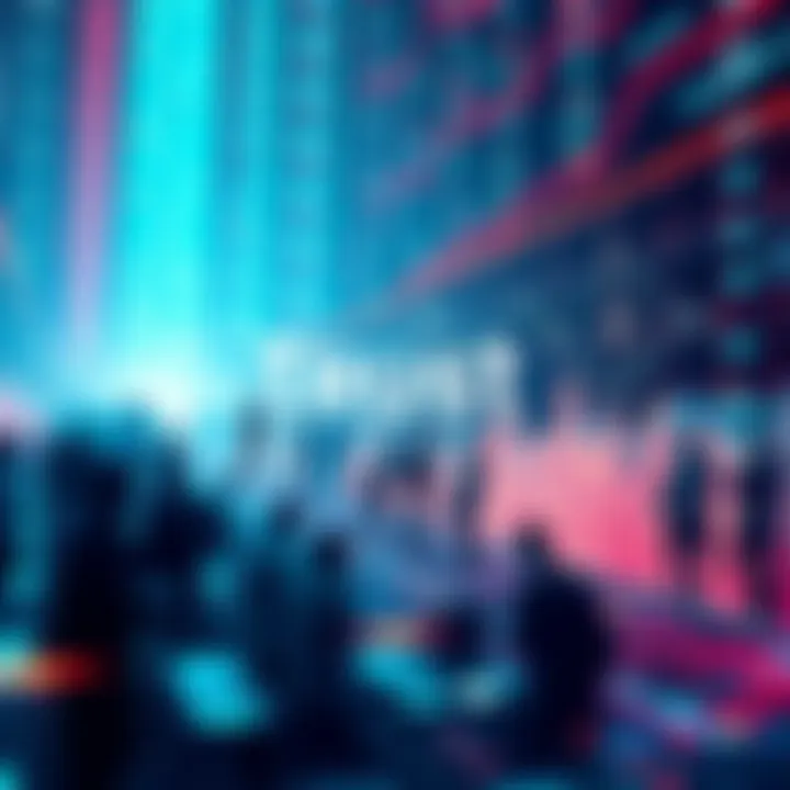 A futuristic graphic showing people engaging with digital currencies and blockchain technology, symbolizing trust and innovation in cryptocurrency.