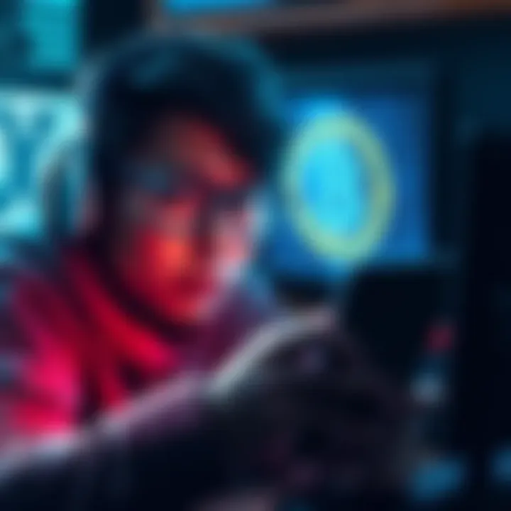 A user looks distressed while checking their Trust Wallet after a hack, showing a computer or phone with a BTC logo on the screen.