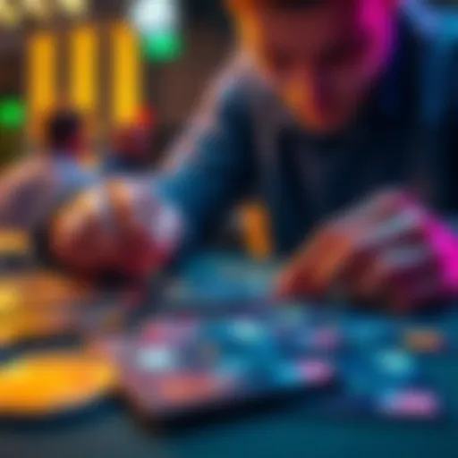 A person examining different Solana crypto cards on a table, highlighting features and options