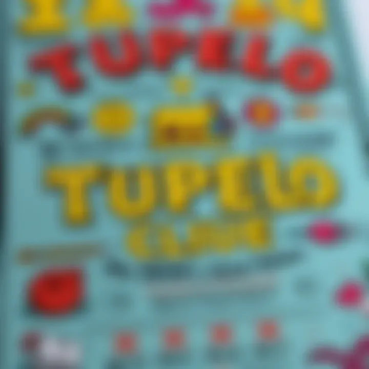 A close-up view of a rare Tupelo clue poster from the 2019 Satoshi’s Treasure Hunt, featuring colorful graphics and text designed by Adam Dupré.