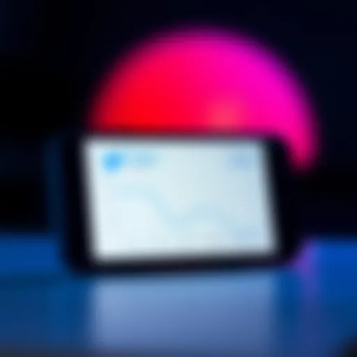 A smartphone displaying the Twitter app with a downward trend graph on the screen, symbolizing shifting user engagement.