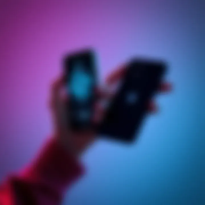 A person holding an old smartphone in one hand and a new smartphone in the other, contemplating how to use them for gaming while saving battery life.