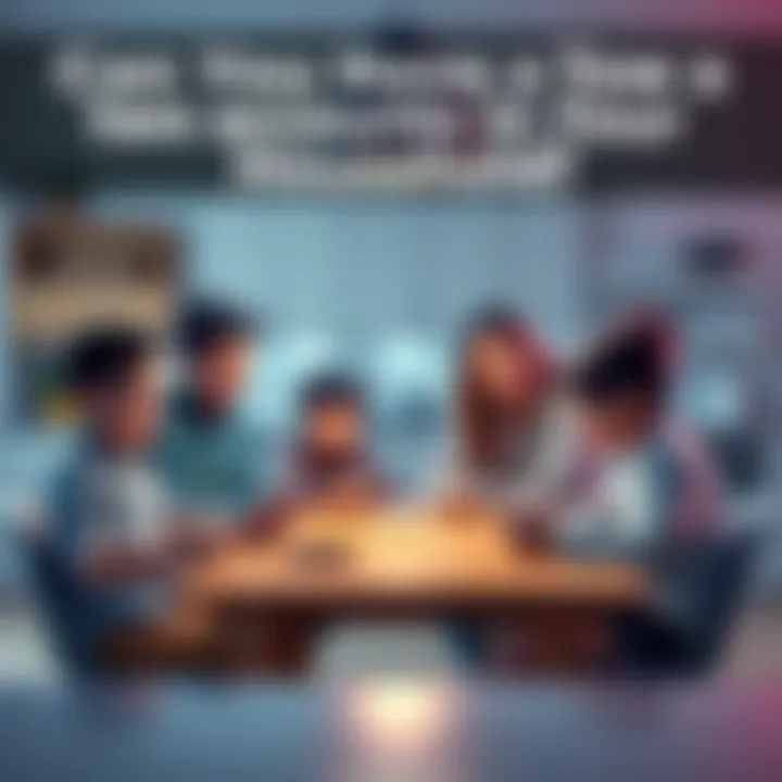 A family discussing setting up two accounts for their children at a kitchen table with devices