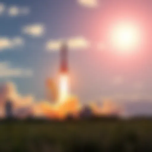 Illustration of two rockets preparing for launch against a bright sky with excitement in the air.