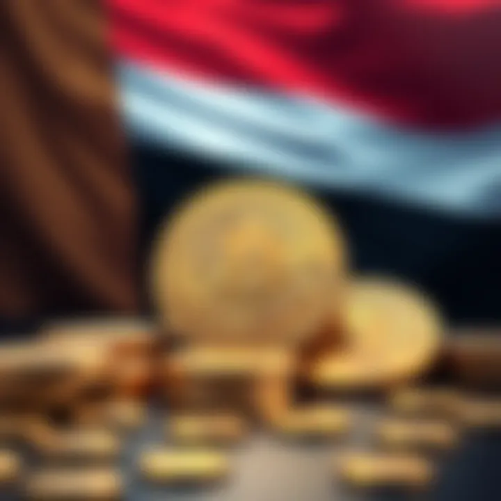 Graphic showing Bitcoin coins with the UAE flag in the background, symbolizing the country's investment in cryptocurrency.