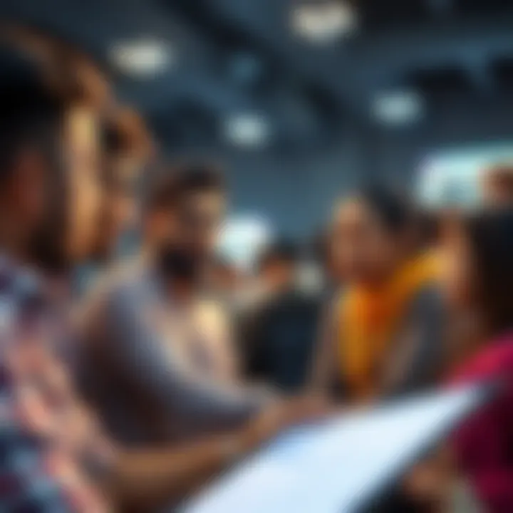 A group of people engaging in a discussion about UIDAI hackathon data analysis.