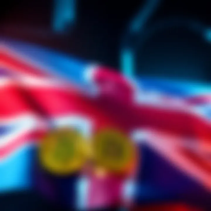 A graphic showing the UK flag alongside digital currency symbols, representing new cryptocurrency regulations and US ties.