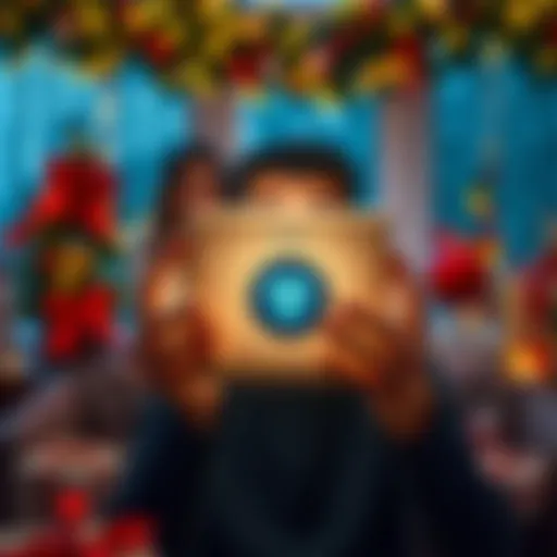 A person excitedly unboxing a Trezor 7 cryptocurrency wallet with festive decorations around