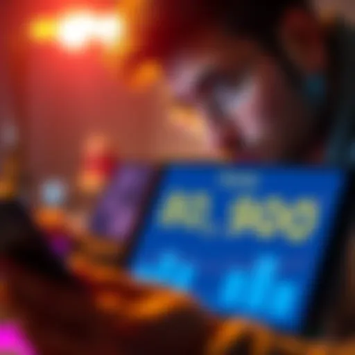 A person looking at a chart showing an impressive score of 80,900 on a digital device, portraying curiosity and excitement.