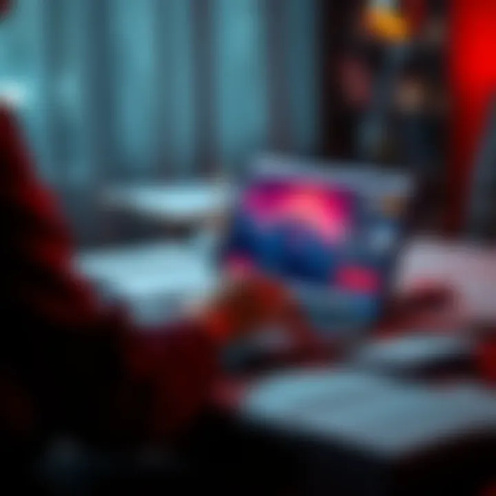 A person reading about the Ayo topic on a laptop, with papers and notes around them