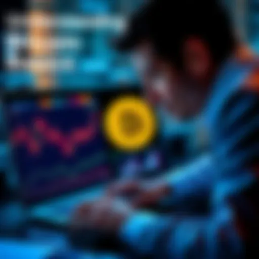 A person looking at a laptop displaying Bitcoin graphics and charts, symbolizing the journey of learning about cryptocurrency.