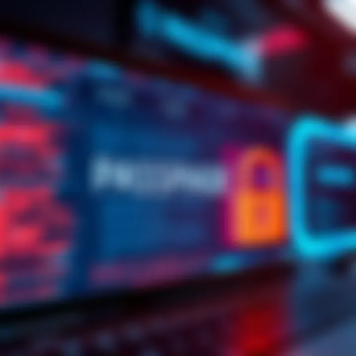 A computer screen displaying a complex passphrase interface alongside a lock symbol, illustrating cybersecurity concepts.
