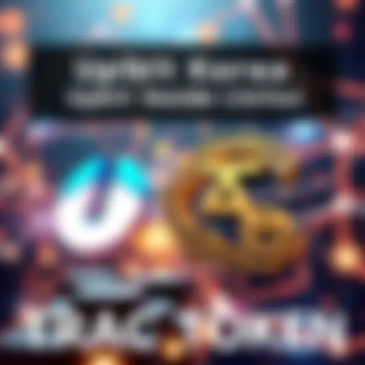 Upbit Korea Listing TRAC Token A visual representation of the TRAC token being listed on Upbit Korea, showcasing the logo of Upbit alongside the TRAC token symbol, with a background symbolizing blockchain technology.