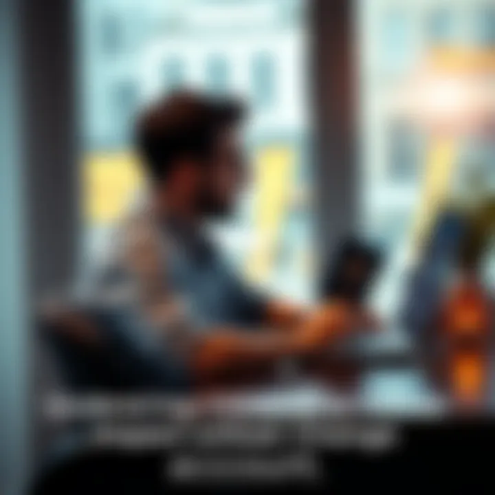 Updating Revolut Account A person sitting at a desk with a laptop, looking at their Revolut account while holding a passport, symbolizing a change in citizenship.