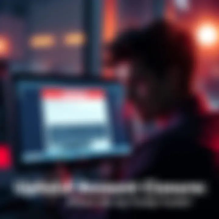 A worried person looking at a computer screen with a message about their Uphold account closure and missing funds
