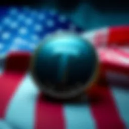 Tether logo with a dollar sign and a background of the US flag, representing the freeze of assets related to Iranian sanctions.