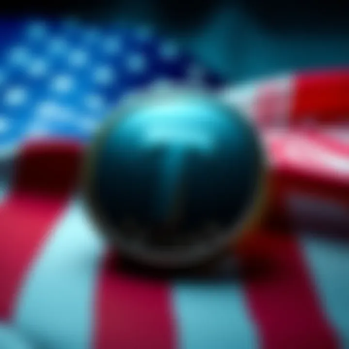 Tether logo with a dollar sign and a background of the US flag, representing the freeze of assets related to Iranian sanctions.