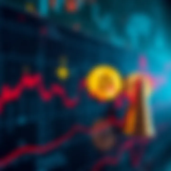 A graph showing stable US equities with gold and Bitcoin symbols in the background, representing investment trends.