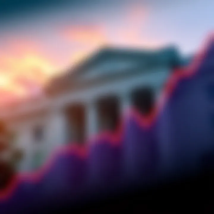 Graph showing a downward trend in interest rates with a Federal Reserve logo in the background