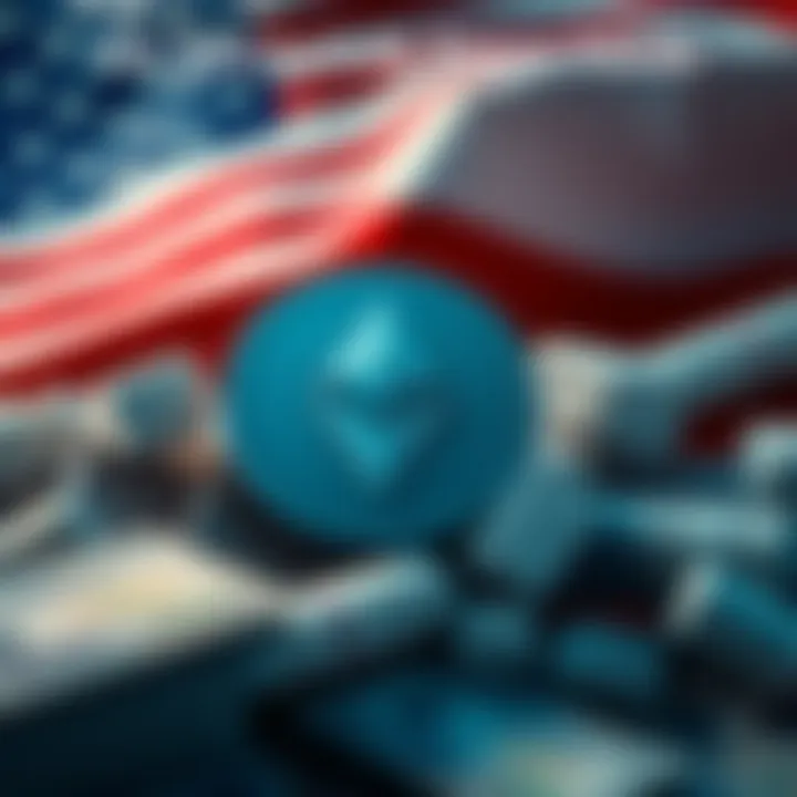 US flag and Tether logo with frozen money graphics representing $500 million linked to Iran