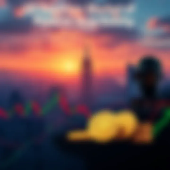 US government supports stock market stability A city skyline with stock market graphs and symbols of Bitcoin and gold in the foreground, showing government support for financial stability.