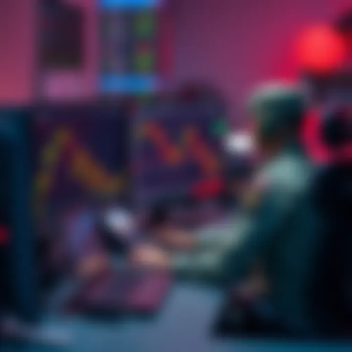 A US soldier sitting at a desk with a computer screen showing Polymarket transactions and stock market charts.