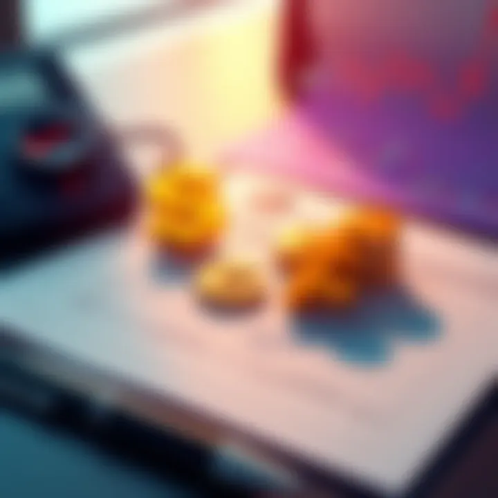 Illustration showing tax forms with USDC symbols and fluctuating currency graphs on a desk, highlighting tax reporting challenges.