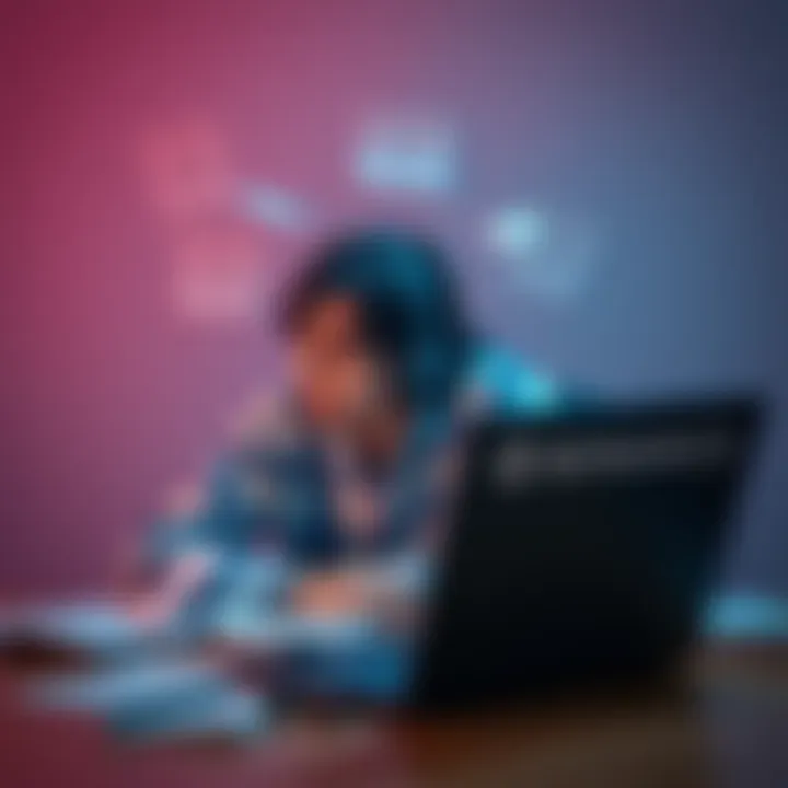 A person looks stressed while using a laptop, surrounded by notes about salary and Binance wallet issues, symbolizing frustration with customer support.