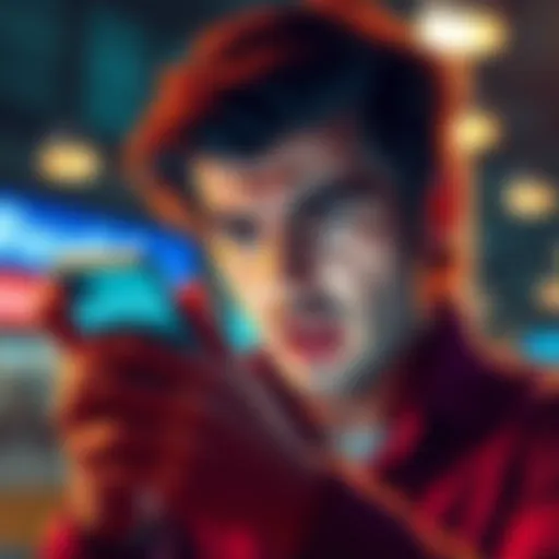 A frustrated person looking at their phone, showing a low data alert from Revolut, with a puzzled expression.