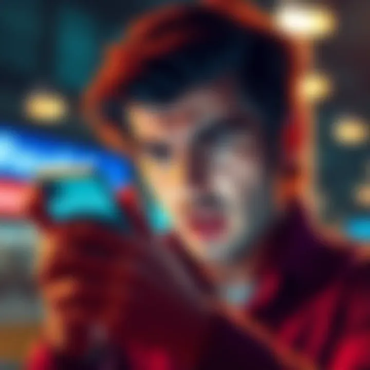 A frustrated person looking at their phone, showing a low data alert from Revolut, with a puzzled expression.