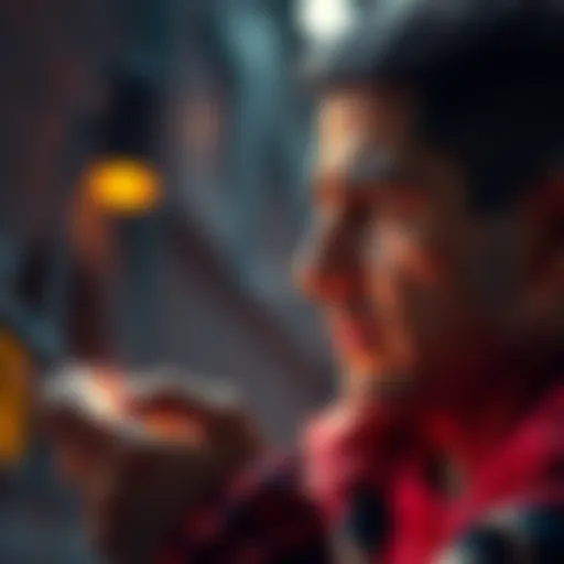 A frustrated person looking at a smartphone with an app open, showing a failed withdrawal notification