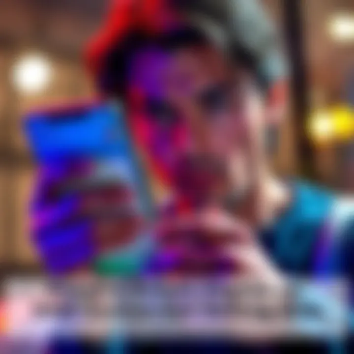 A person looking frustrated while checking their phone with a Revolut app open, displaying a declined transaction notice for a scam.