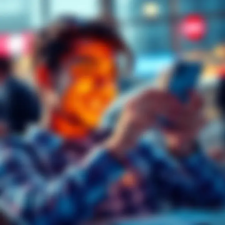 A satisfied person using the Revolut app on their phone, showing quick transfer features with a smile.