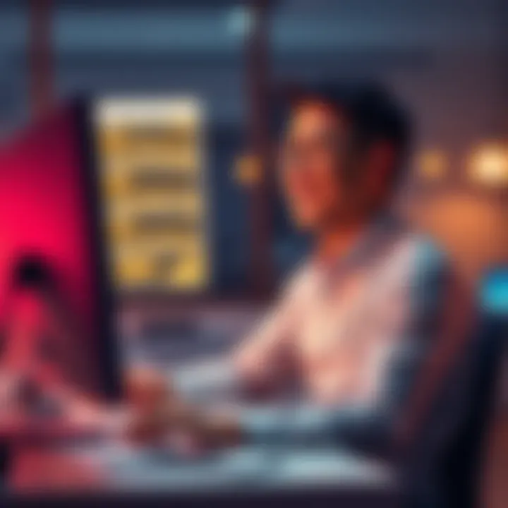 A person sitting at a desk, using a computer to file taxes with FreeTaxUSA, looking relieved and focused.