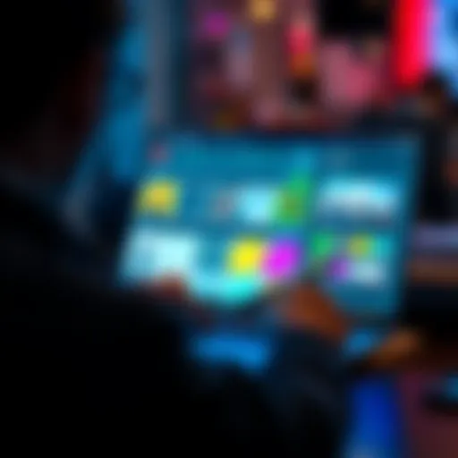 A person working on a laptop, showcasing a simple and colorful CMS interface with visual editing tools.